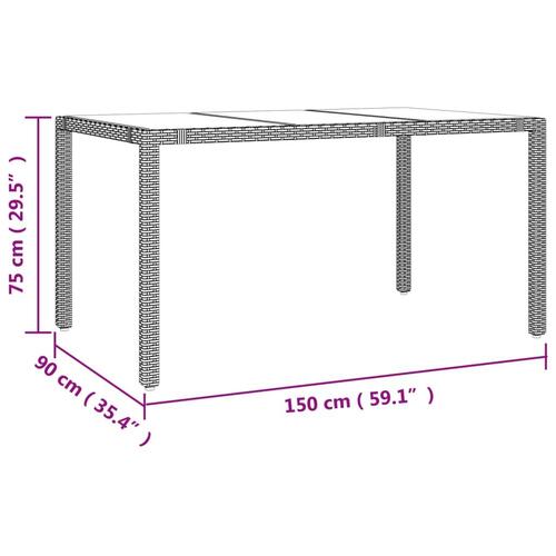 Havebord med glasbordplade polyrattan og hærdet glas beige