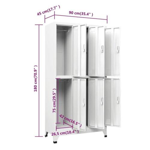 Lockerskab med 6 rum 90x45x180 cm grå