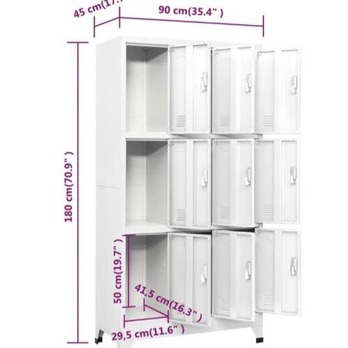 Lockerskab med 9 rum 90x45x180 cm grå