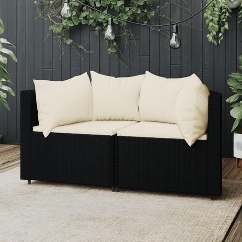 Hjørnemoduler til havesofa 2 stk. med hynder polyrattan sort