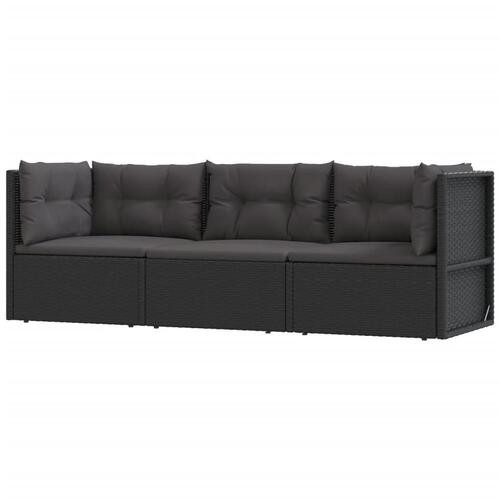 Loungesæt til haven 3 dele med hynder polyrattan sort