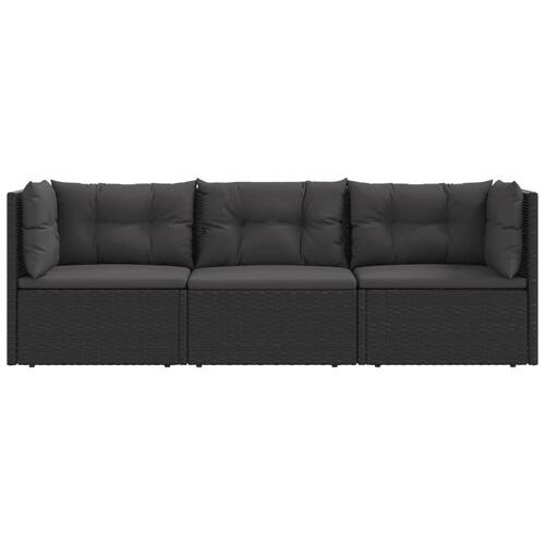 Loungesæt til haven 3 dele med hynder polyrattan sort