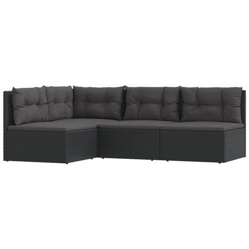 Loungesæt til haven 4 dele med hynder polyrattan sort