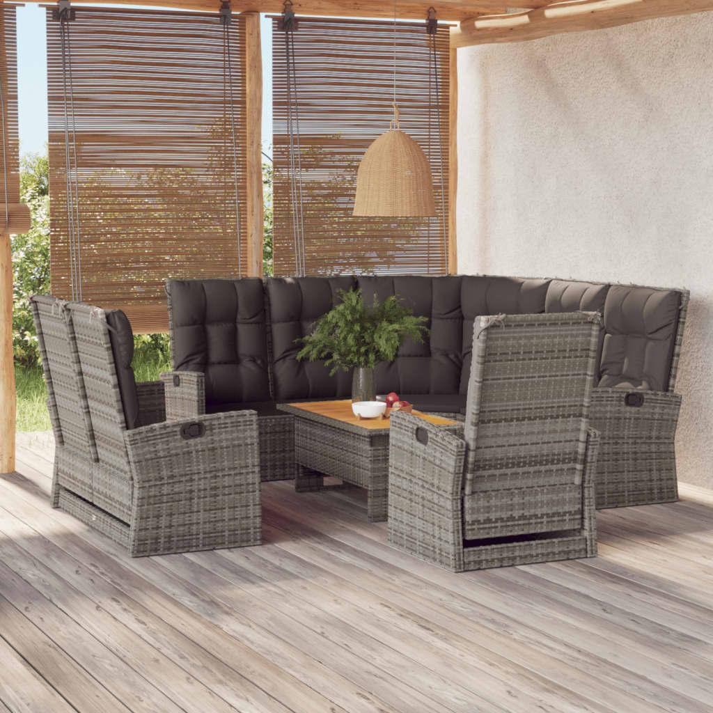 Loungesæt til haven 4 dele med hynder polyrattan grå billede