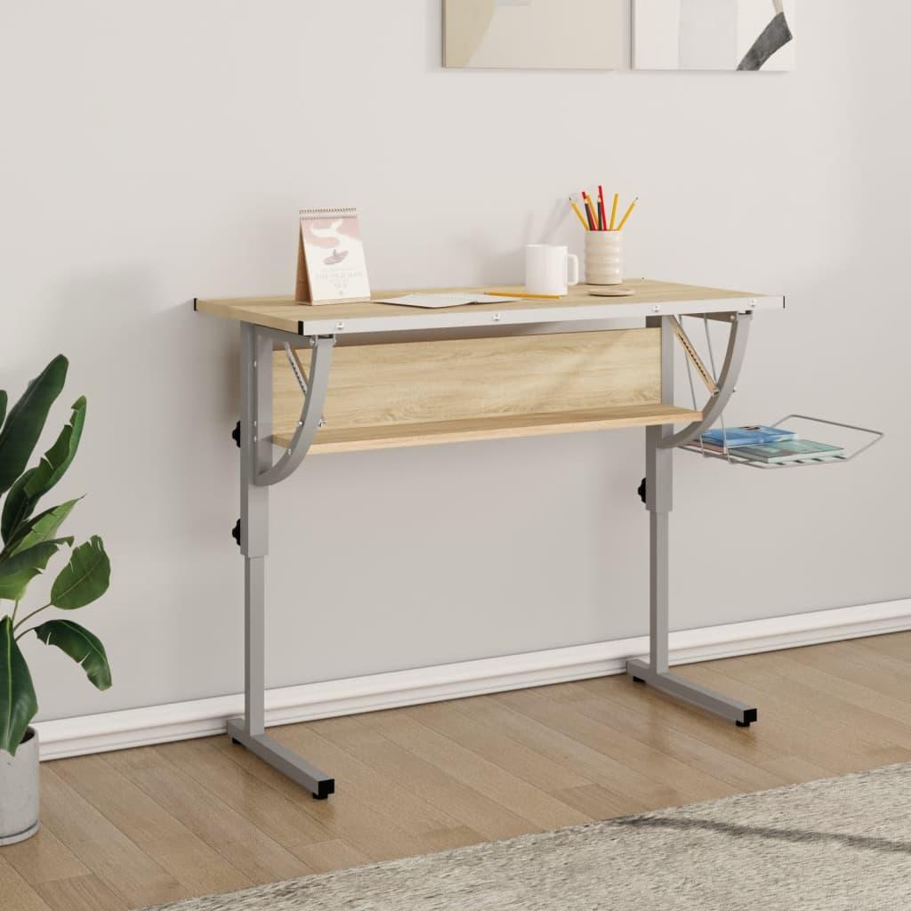 Skrivebord 110x53x(58-87) cm konstrueret træ stål sonoma-eg grå