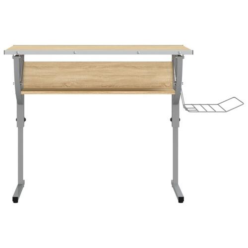 Skrivebord 110x53x(58-87) cm konstrueret træ stål sonoma-eg grå