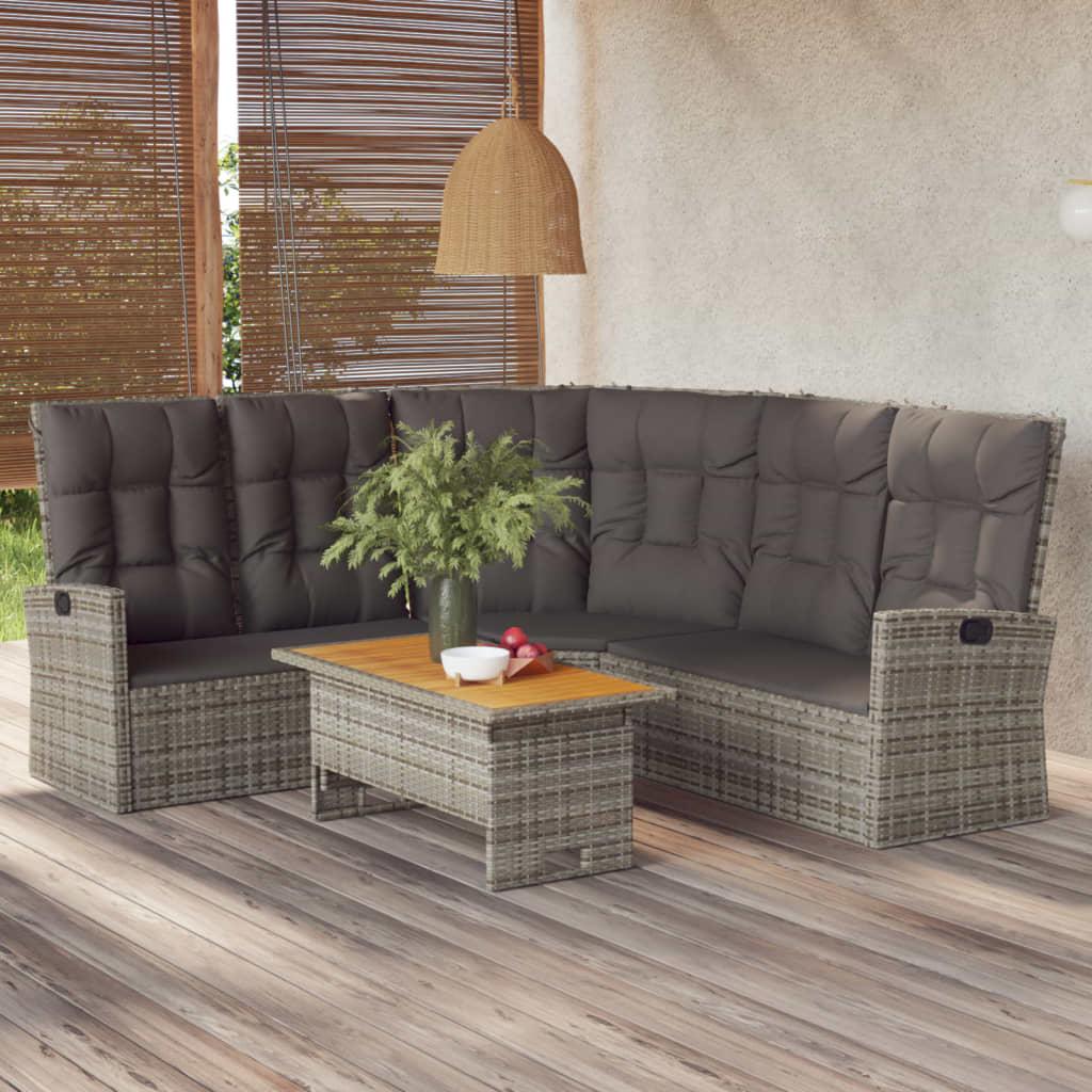 Loungesæt til haven 2 dele med hynder polyrattan grå