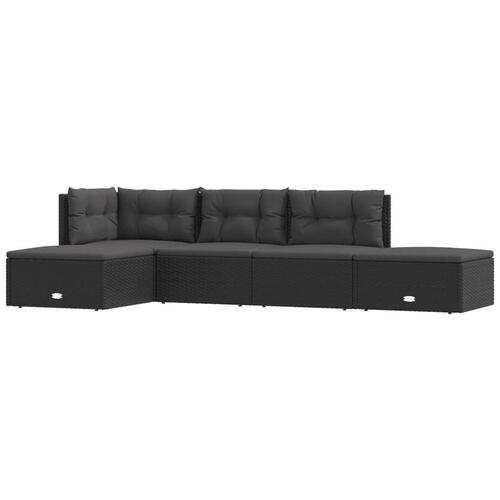 Loungesæt til haven 5 dele med hynder polyrattan sort