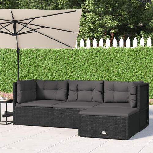 Loungesæt til haven 4 dele med hynder polyrattan sort