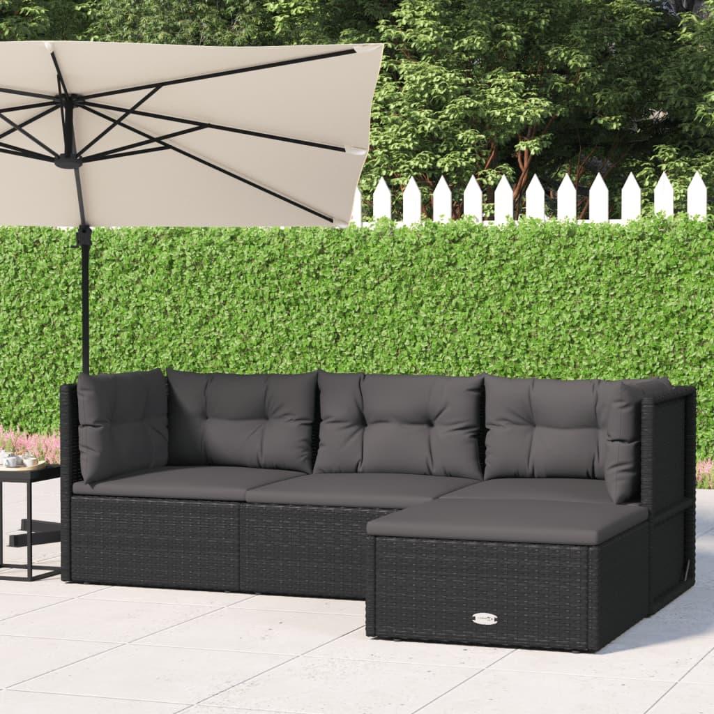 Loungesæt til haven 4 dele med hynder polyrattan sort