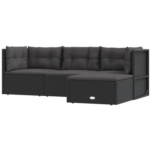 Loungesæt til haven 4 dele med hynder polyrattan sort