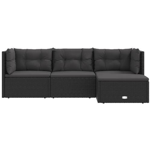 Loungesæt til haven 4 dele med hynder polyrattan sort
