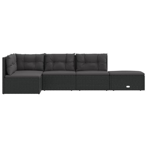 Loungesæt til haven 5 dele med hynder polyrattan sort