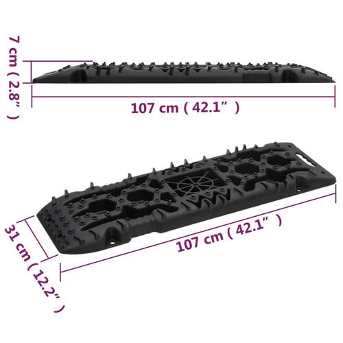 Frikørselsplader 2 stk. 107x31x7 cm nylon sort