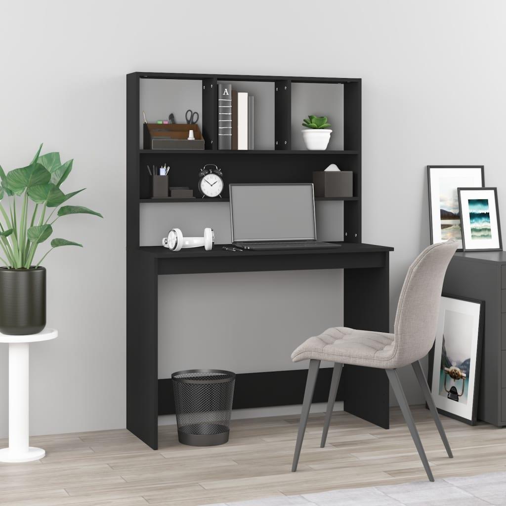 Skrivebord m. hylder 102x45x148 cm konstrueret træ sort