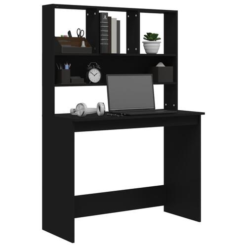 Skrivebord m. hylder 102x45x148 cm konstrueret træ sort