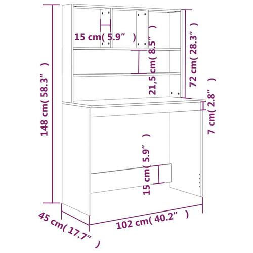 Skrivebord m. hylder 102x45x148 cm konstrueret træ sort