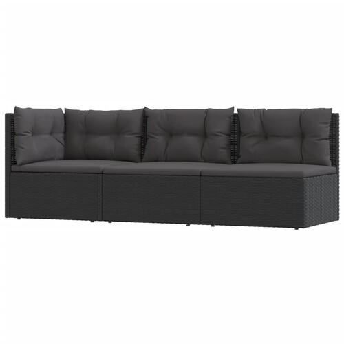 Loungesæt til haven 3 dele med hynder polyrattan sort