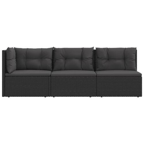 Loungesæt til haven 3 dele med hynder polyrattan sort