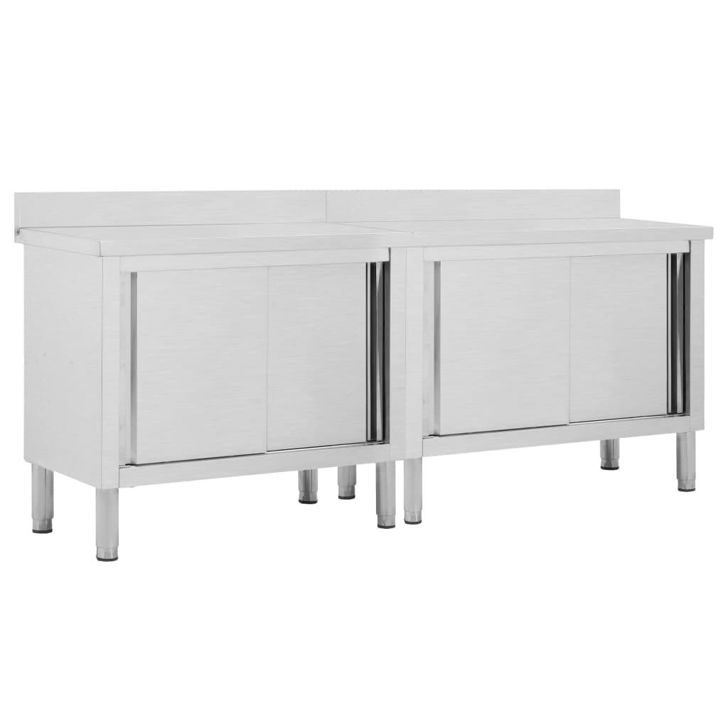 Arbejdsborde m. skydedøre 2 stk. 200x50x(95-97)cm rustfrit stål