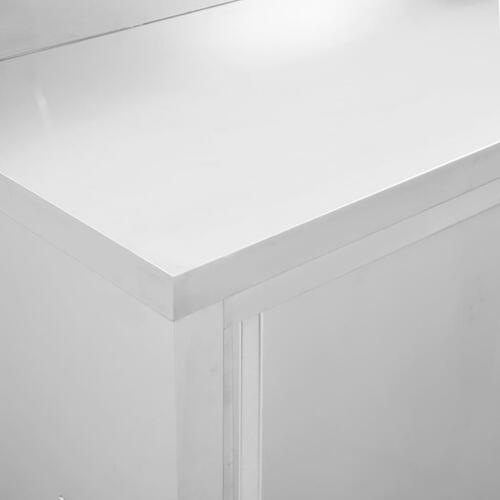 Arbejdsborde m. skydedøre 2 stk. 200x50x(95-97)cm rustfrit stål