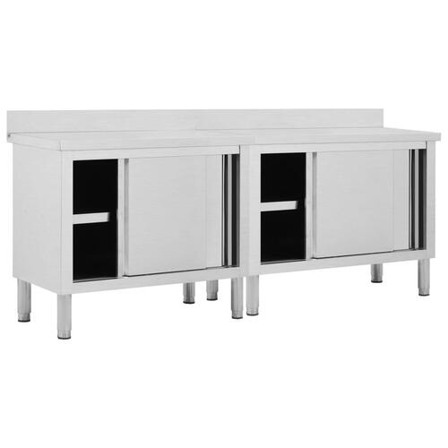 Arbejdsborde m. skydedøre 2 stk. 200x50x(95-97)cm rustfrit stål