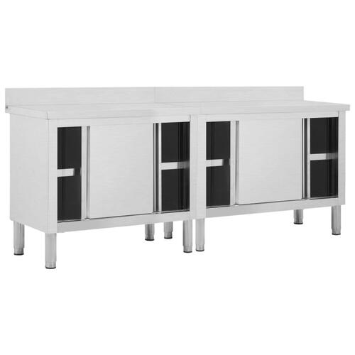 Arbejdsborde m. skydedøre 2 stk. 200x50x(95-97)cm rustfrit stål