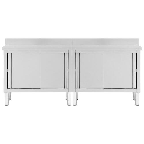 Arbejdsborde m. skydedøre 2 stk. 200x50x(95-97)cm rustfrit stål