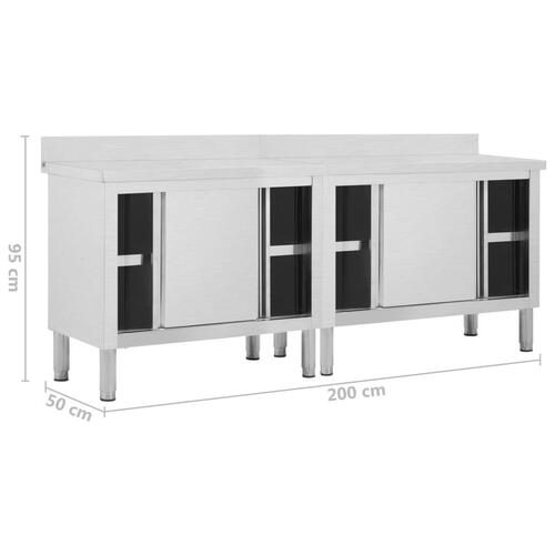 Arbejdsborde m. skydedøre 2 stk. 200x50x(95-97)cm rustfrit stål