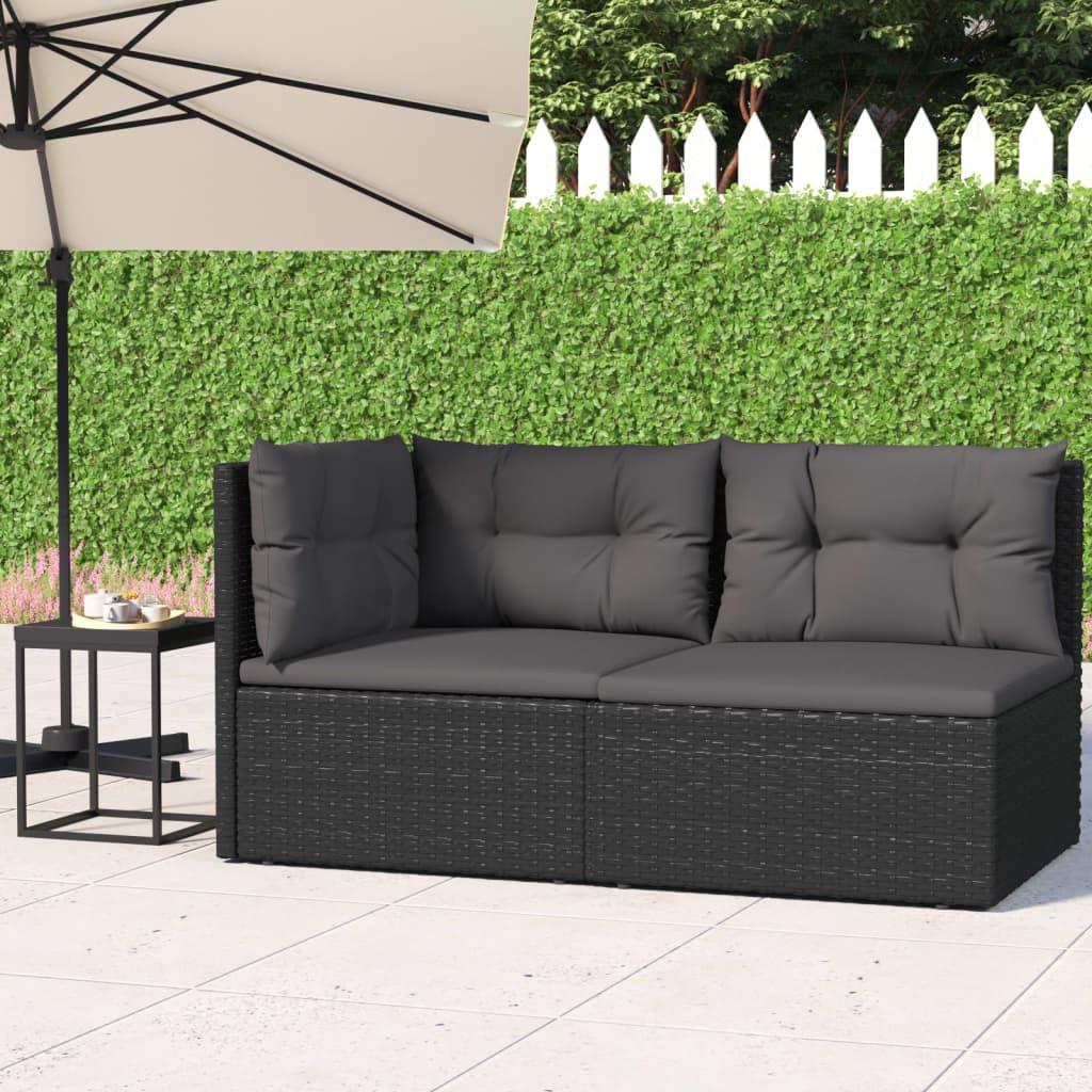 Loungesæt til haven 2 dele med hynder polyrattan sort