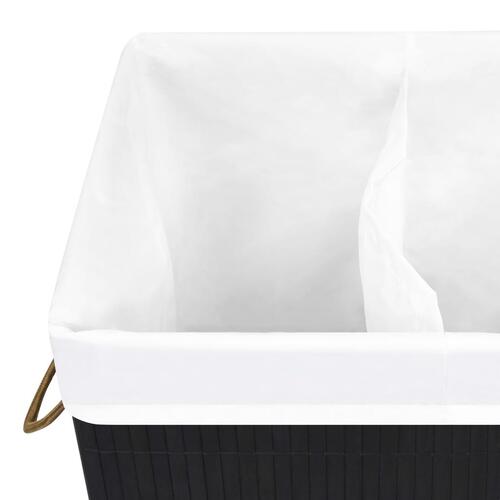 Vasketøjskurv med 2 rum 72 l bambus sort