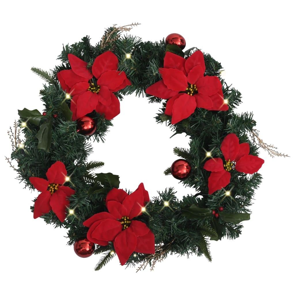 Julekrans med LED-lys 60 cm PVC grøn