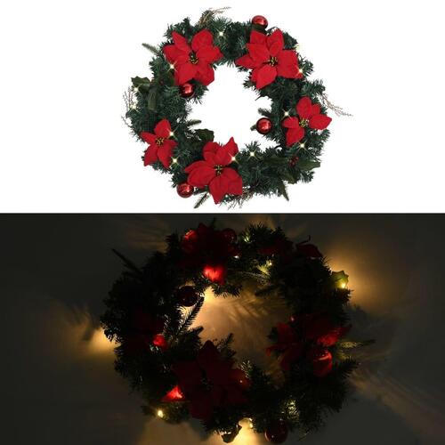 Julekrans med LED-lys 60 cm PVC grøn