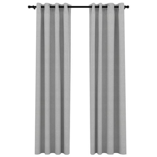 Lysdæmpende gardiner med øjer 2 stk. hør-look 140x225 cm grå