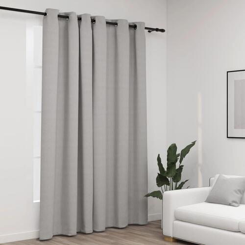Mørklægningsgardin med øjer 290x245 cm hør-look grå