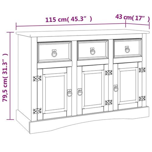 Skænk Corona 115x43x79,5 cm massivt mexicansk fyrretræ