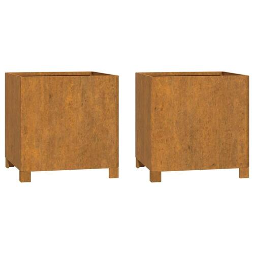Plantekasser med ben 2 stk. 42x40x43 cm cortenstål rustfarvet