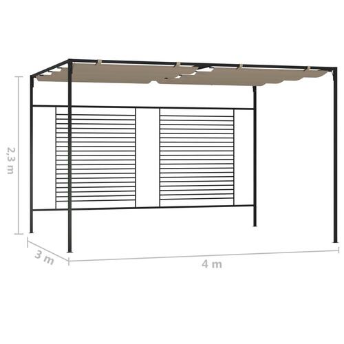 Pavillon med sammenrulleligt tag 3x4x2,3 cm 180 g/m² gråbrun