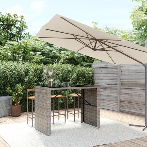 Barbord med glasplade 145x80x110 cm polyrattan grå