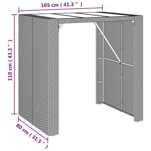 Barbord med glasplade 105x80x110 cm polyrattan grå