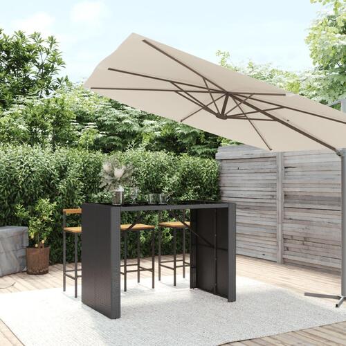 Barbord med glasplade 145x80x110 cm polyrattan sort