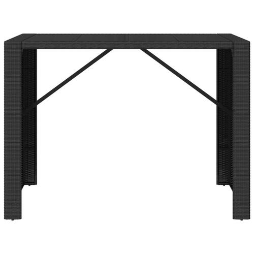 Barbord med glasplade 145x80x110 cm polyrattan sort
