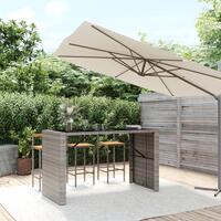 Barbord med glasplade 185x80x110 cm polyrattan grå