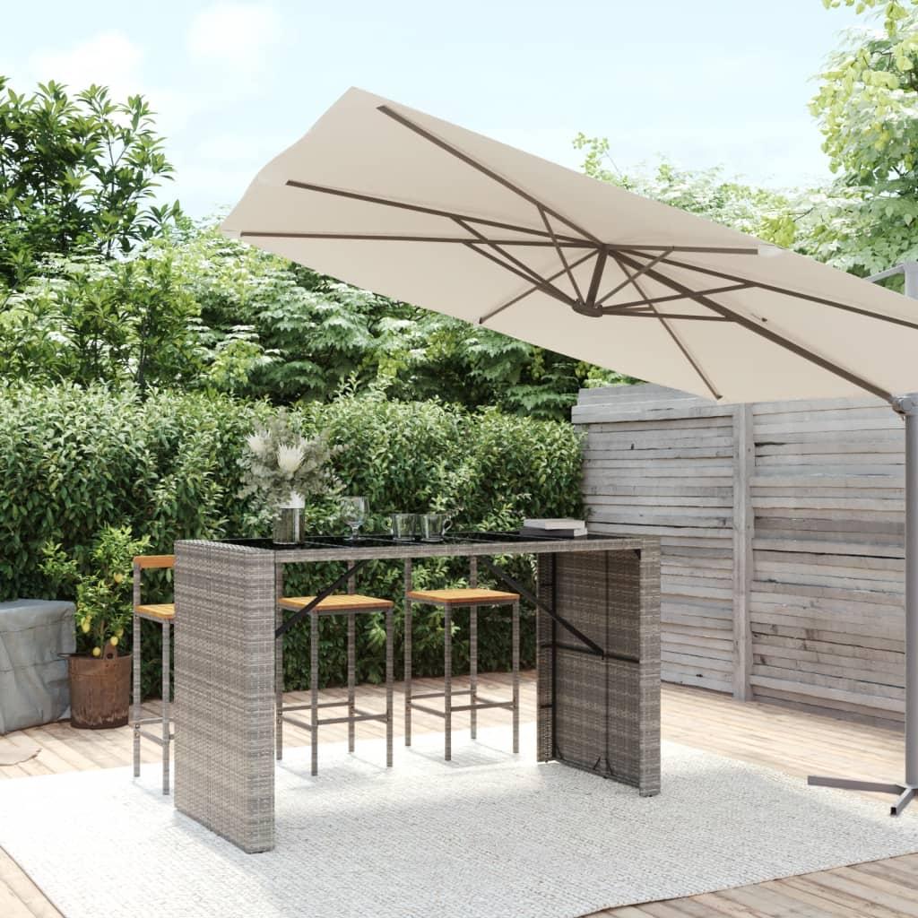 Barbord med glasplade 185x80x110 cm polyrattan grå