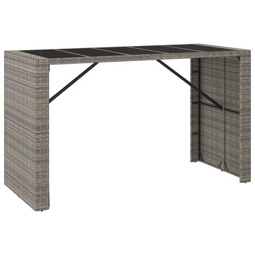 Barbord med glasplade 185x80x110 cm polyrattan grå
