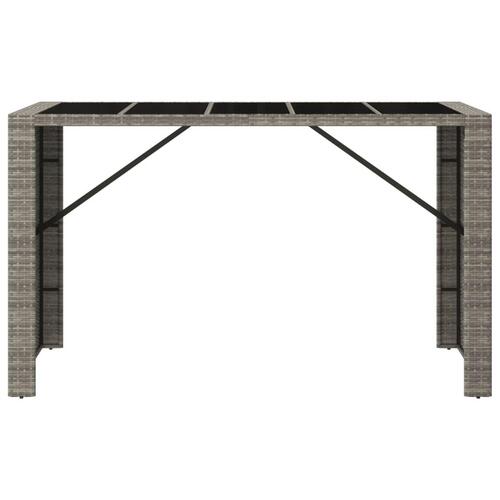 Barbord med glasplade 185x80x110 cm polyrattan grå