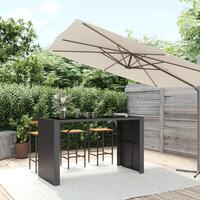 Barbord med glasplade 185x80x110 cm polyrattan sort
