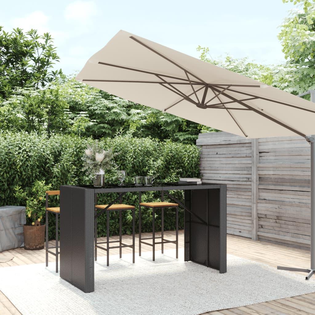 Barbord med glasplade 185x80x110 cm polyrattan sort