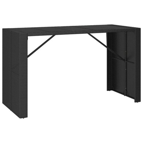 Barbord med glasplade 185x80x110 cm polyrattan sort