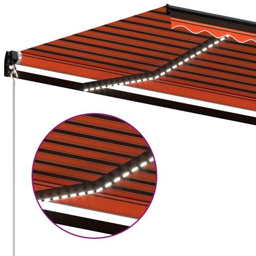 Markise m. LED-lys 600x350 cm manuel betjening orange og brun